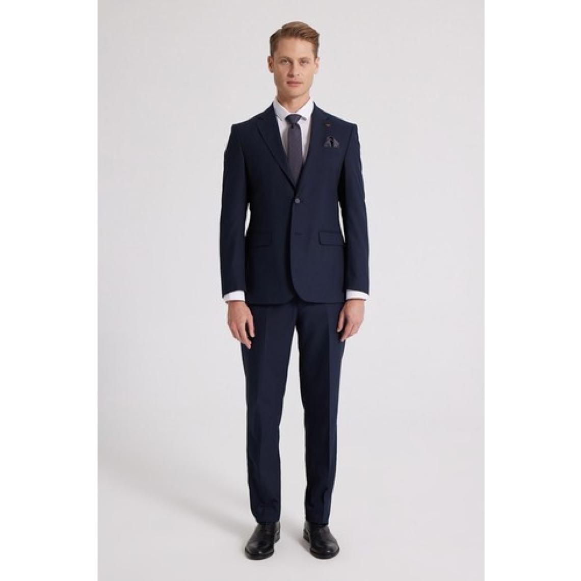 Slim Fit Lacivert Düz Mono Yaka Çift Yırtmaçlı Astarlı Takim Elbise 4HF05ORT01577
