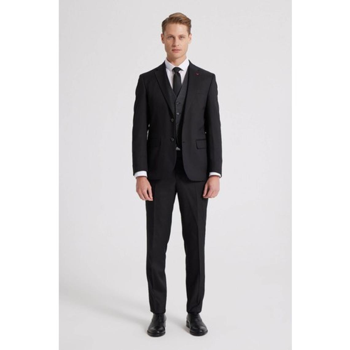 Slim Fit Siyah Düz Mono Yaka Tek Yırtmaçlı Astarlı Takim Elbise Kombinli 8HFY5ORTKMBN2