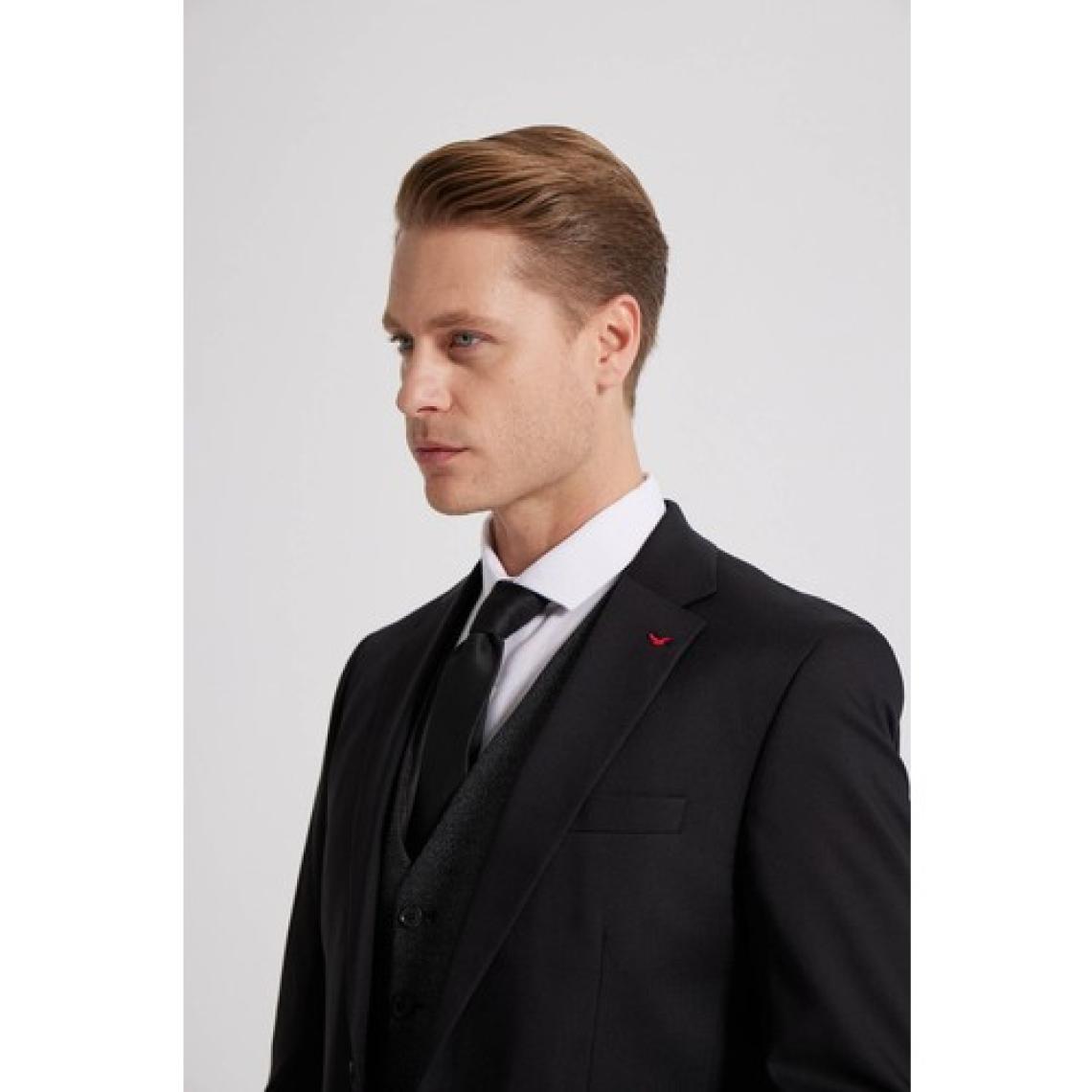 Slim Fit Siyah Düz Mono Yaka Tek Yırtmaçlı Astarlı Takim Elbise Kombinli 8HFY5ORTKMBN2