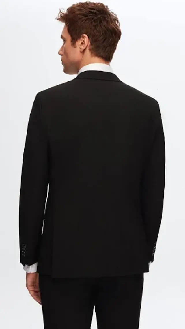 Slim Fit Siyah Düz Mono Yaka Çift Yırtmaçlı Astarlı Takim Elbise 4HF05ORT01577