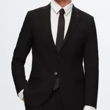 Slim Fit Siyah Düz Mono Yaka Çift Yırtmaçlı Astarlı Takim Elbise 4HF05ORT01577