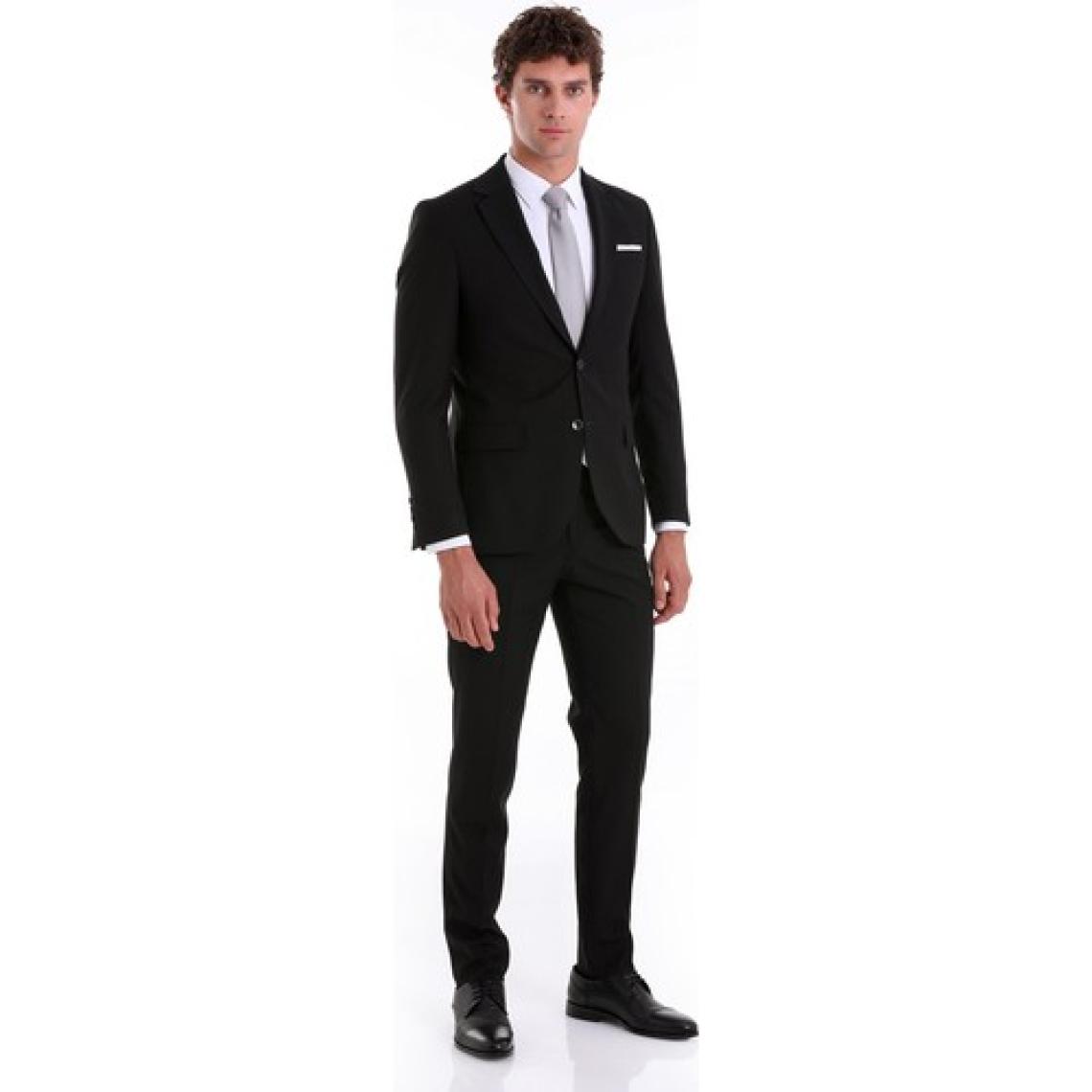 Hatemoğlu Siyah Slim Fit Mono Yaka Desenli Klasik Takım Elbise