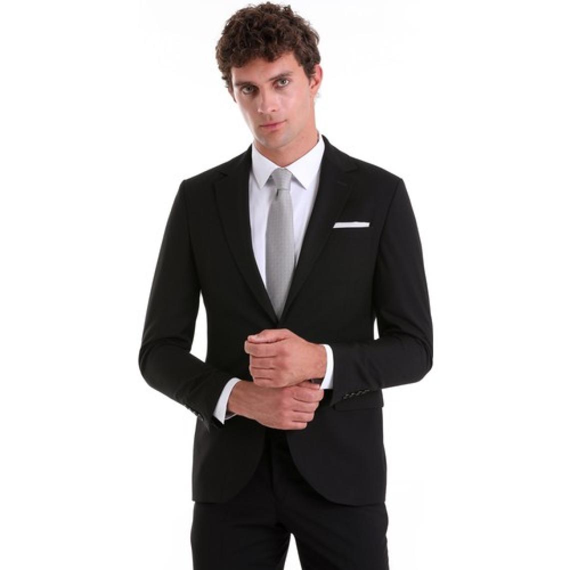 Hatemoğlu Siyah Slim Fit Mono Yaka Desenli Klasik Takım Elbise