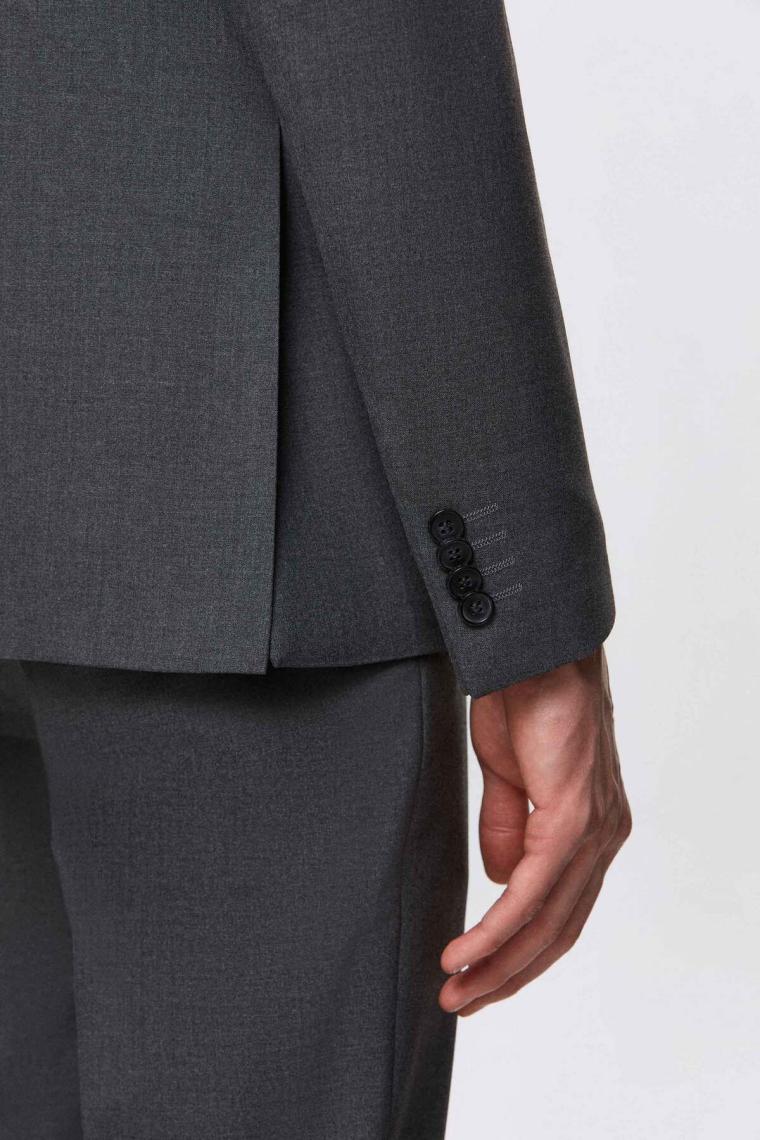 Slim Fit Gri Düz Mono Yaka Çift Yırtmaçlı Astarlı Takim Elbise 4HF05ORT01577