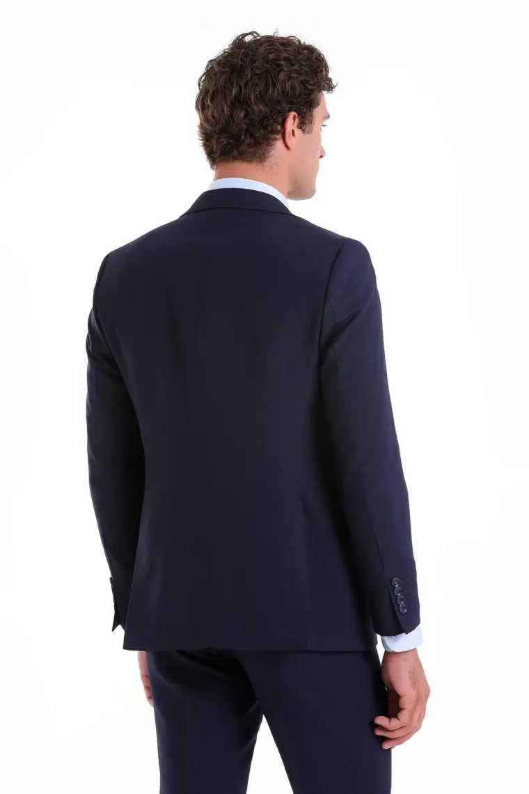 Hatemoğlu Lacivert D. Slim Fit Mono Yaka Desenli Klasik Takım Elbise