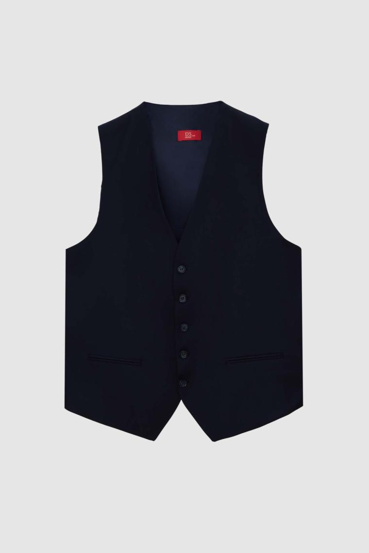 Slim Fit Lacivert Mono Yaka Tek Yırtmaçlı Astarlı Takim Elbise Yelekli 4HFY5ORT01599
