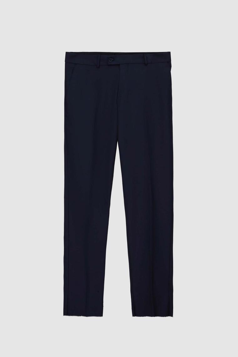 Slim Fit Lacivert Mono Yaka Tek Yırtmaçlı Astarlı Takim Elbise Yelekli 4HFY5ORT01599