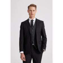 Slim Fit Siyah Düz Mono Yaka Tek Yırtmaçlı Astarlı Takim Elbise Kombinli 8HFY5ORTKMBN2