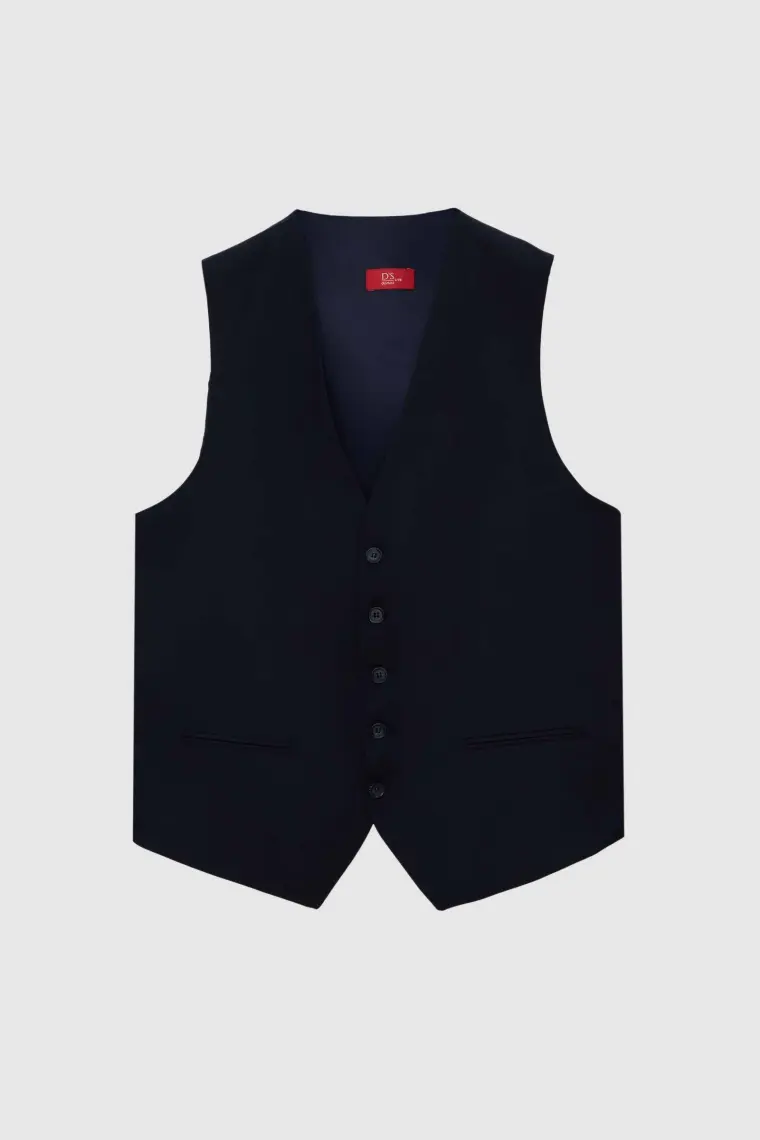 Slim Fit Lacivert Mono Yaka Tek Yırtmaçlı Astarlı Takim Elbise Yelekli 4HFY5ORT01599
