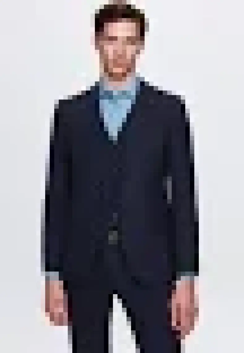 Slim Fit Lacivert Mono Yaka Tek Yırtmaçlı Astarlı Takim Elbise Yelekli 4HFY5ORT01599