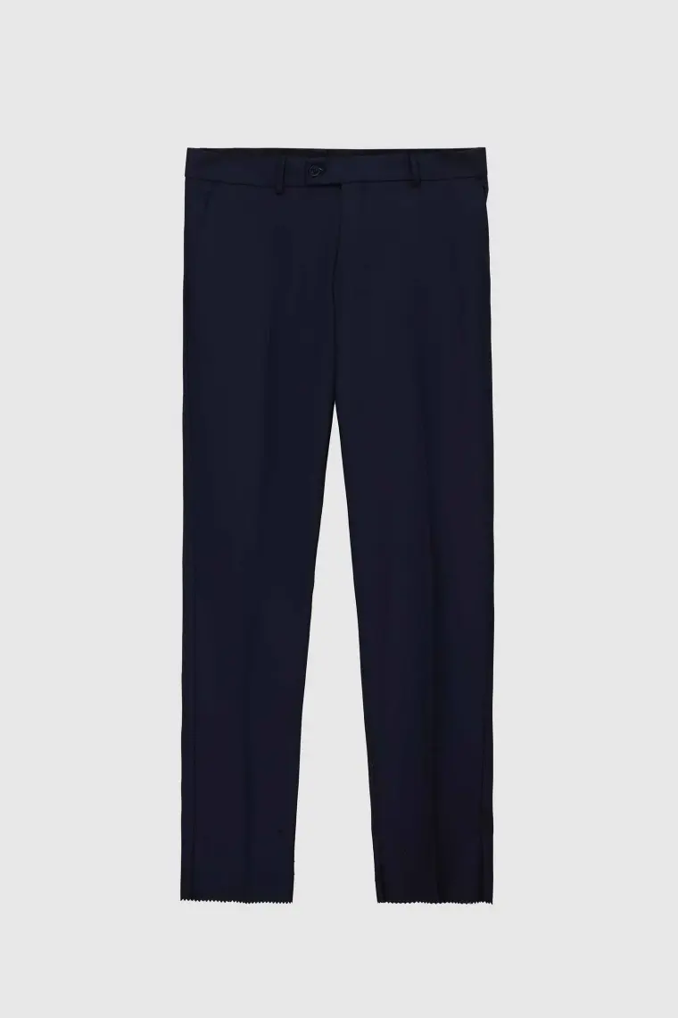 Slim Fit Lacivert Mono Yaka Tek Yırtmaçlı Astarlı Takim Elbise Yelekli 4HFY5ORT01599