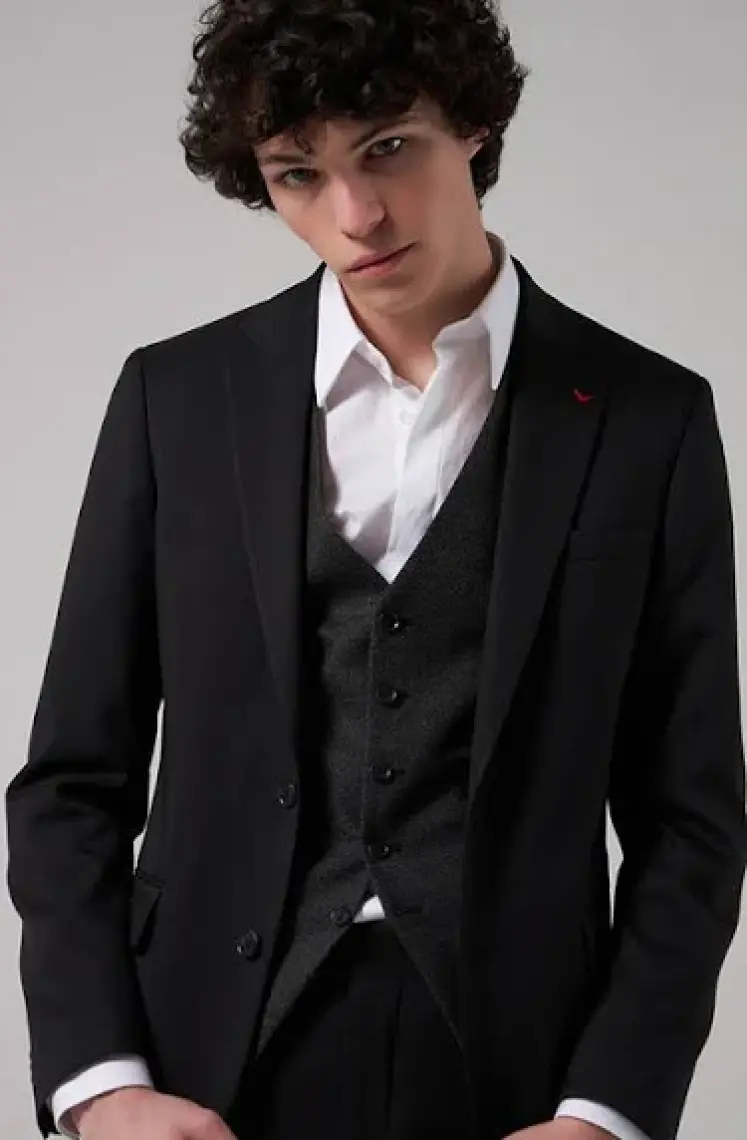 Slim Fit Siyah Düz Mono Yaka Tek Yırtmaçlı Astarlı Takim Elbise Kombinli 8HFY5ORTKMBN2