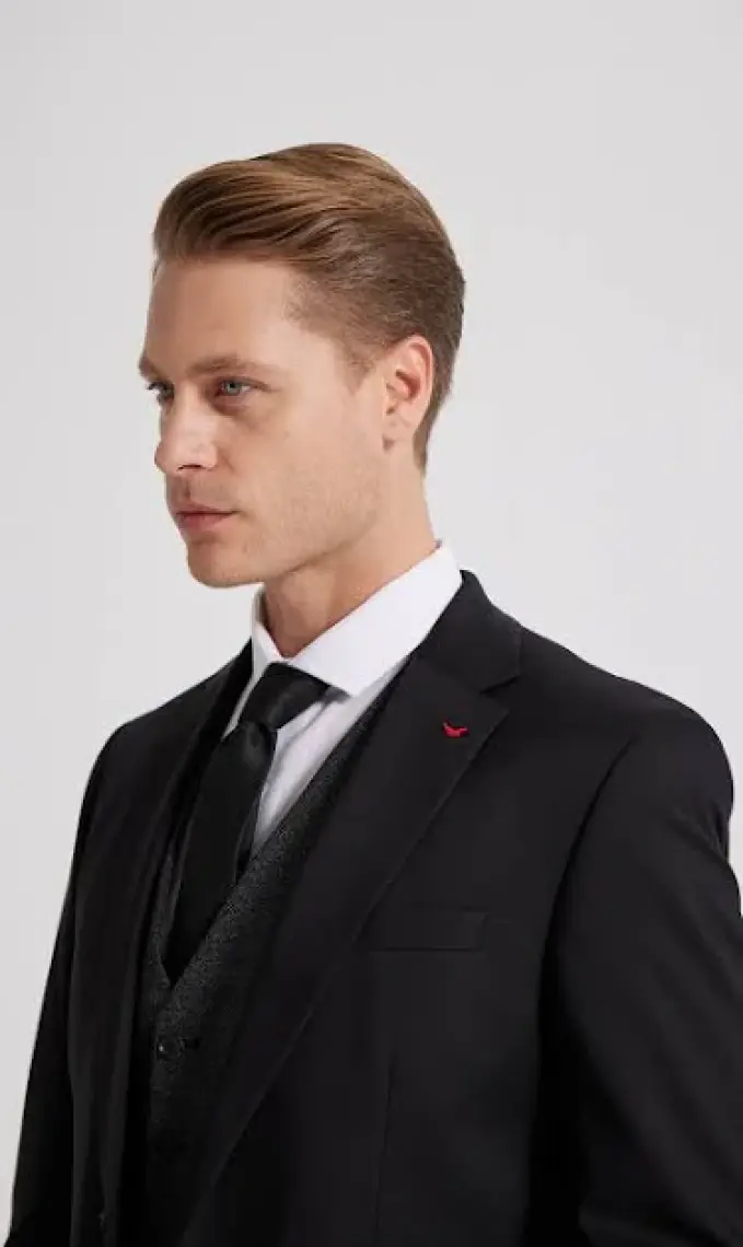 Slim Fit Siyah Düz Mono Yaka Tek Yırtmaçlı Astarlı Takim Elbise Kombinli 8HFY5ORTKMBN2