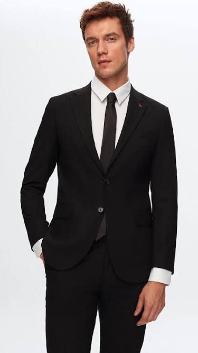 Slim Fit Siyah Düz Mono Yaka Çift Yırtmaçlı Astarlı Takim Elbise 4HF05ORT01577