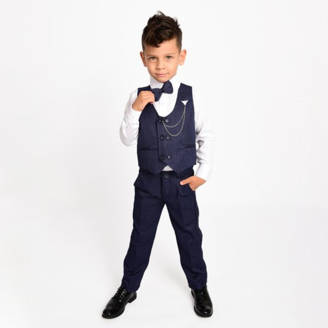 Merdia Kids Erkek Çocuk Smokin Takım Elbise 6 Düğmeli Yelekli Papyonlu Zincirli
