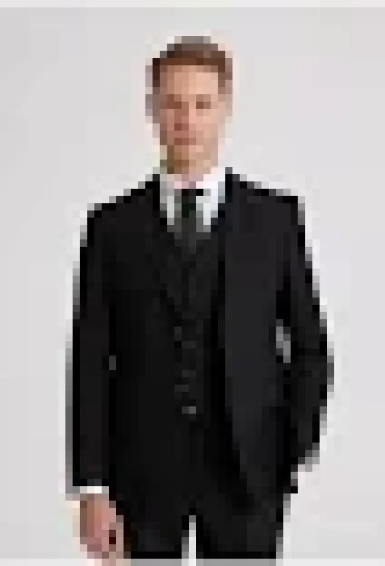 Slim Fit Siyah Mono Yaka Tek Yırtmaçlı Astarlı Takim Elbise Yelekli 4HFY5ORT01599