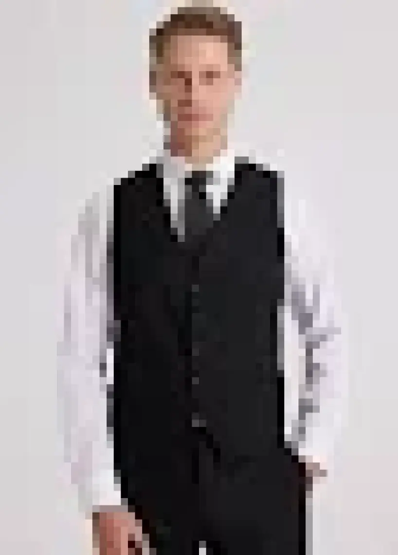 Slim Fit Siyah Mono Yaka Tek Yırtmaçlı Astarlı Takim Elbise Yelekli 4HFY5ORT01599
