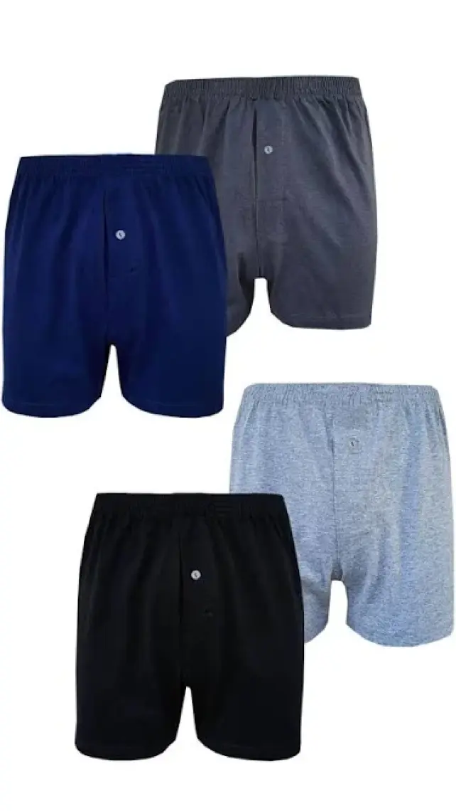 Hepsine Rakip 4lü Erkek Düğmeli Boxer Ekonomik %100 Pamuklu Paçalı Don