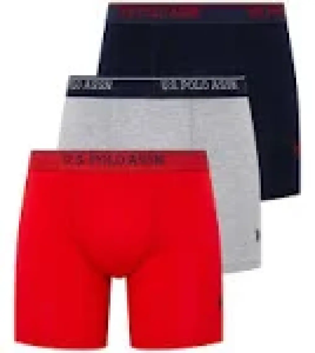 U.S. Polo Assn. Erkek Kırmızı - Gri Melanj - Lacivert 3'lü Uzun Paçalı Boxer