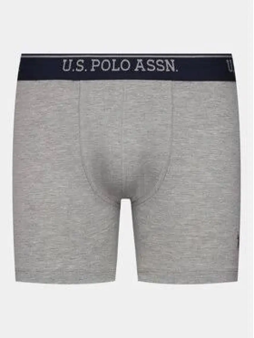 U.S. Polo Assn. Erkek Kırmızı - Gri Melanj - Lacivert 3'lü Uzun Paçalı Boxer