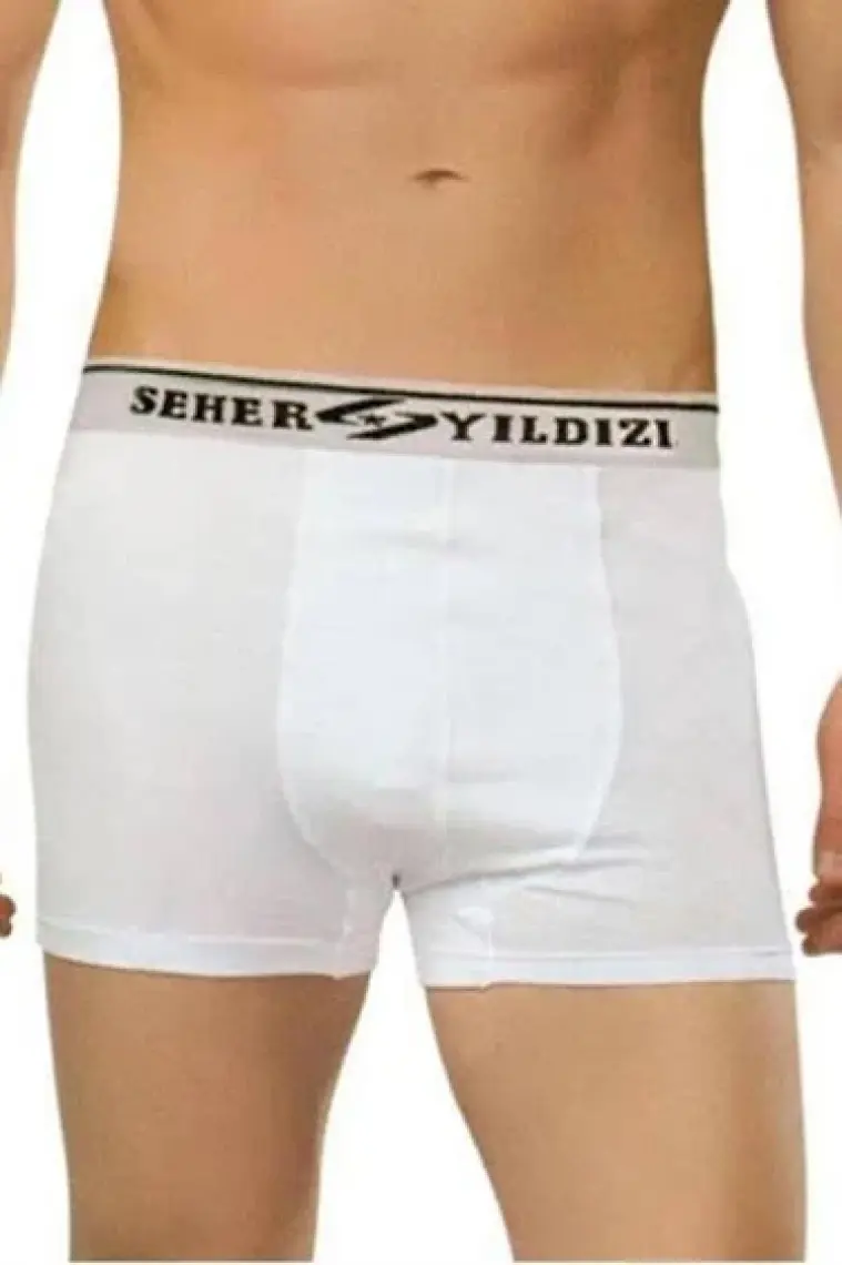 Seher Yıldız 6'lı Paket  Erkek Likralı Elastan Boxer Külot  Beyaz