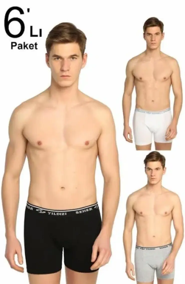 Seher Yıldız 6'lı Paket  Erkek Likralı Elastan Boxer Külot  Beyaz