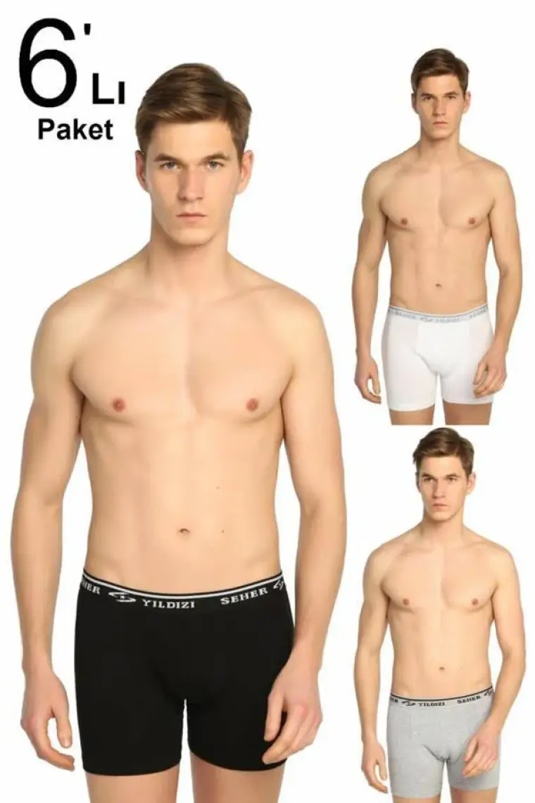 Seher Erkek Gri 6'lı Paket Likralı Boxer