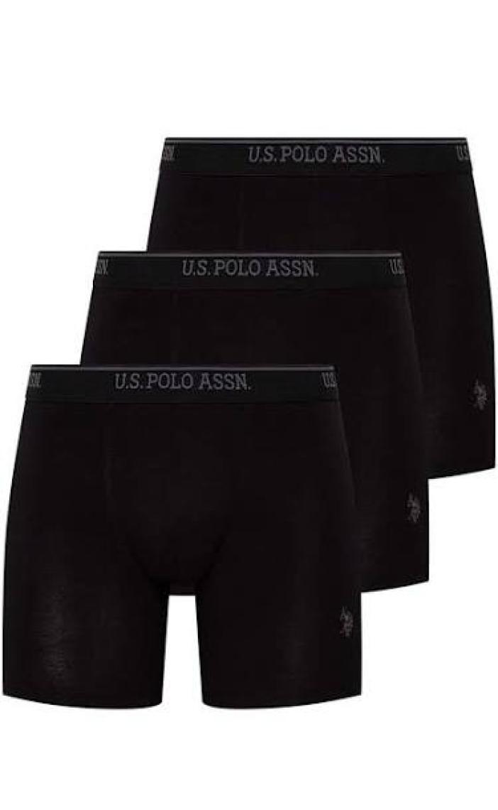U.S.POLO 80454 ERKEK 3 LÜ LİKRALI COTON UZUN PAÇA SİYAH BOXER