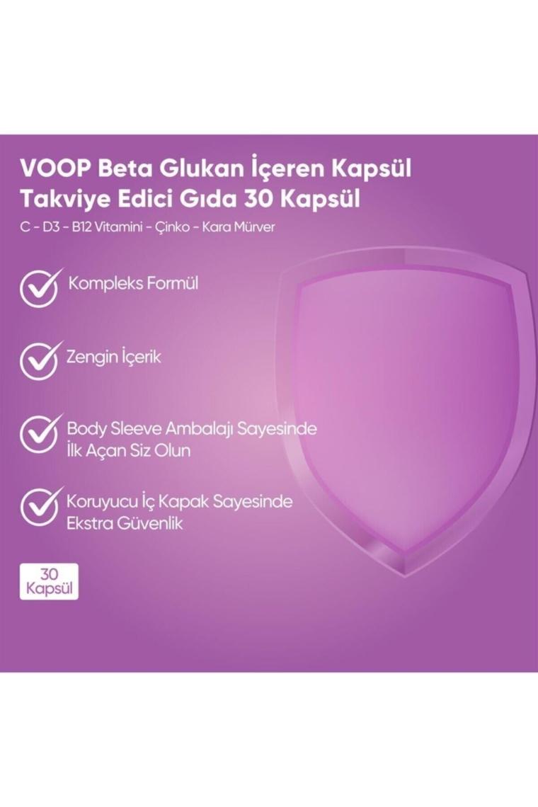 Voop Beta Glukan Kara Mürver, C Vitamini, Çinko Bitkisel Vegan 30 Kapsül