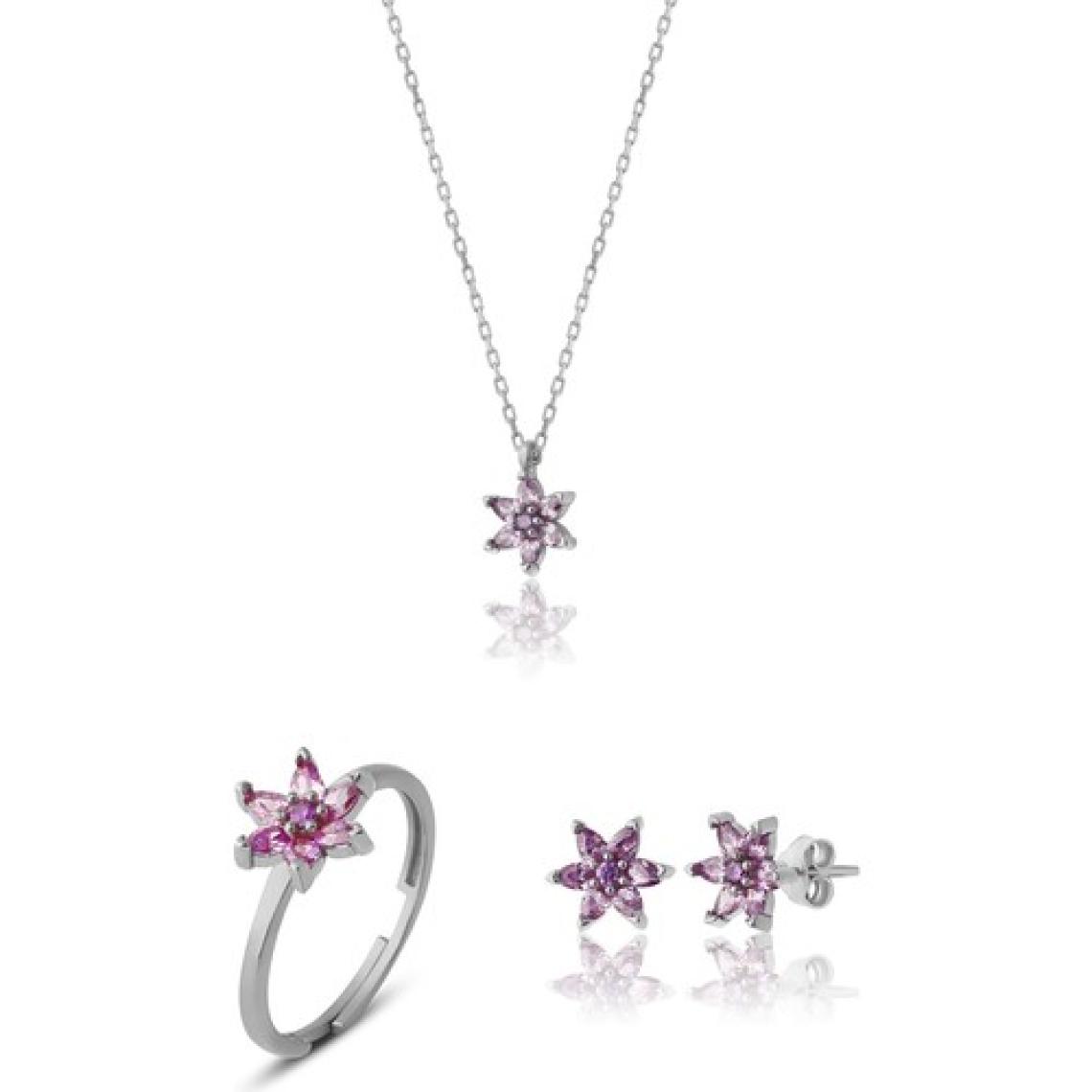 Zanaat Silver 925 Ayar Gümüş Ametist Taşlı Nilüfer Çiçeği Takım & Seti