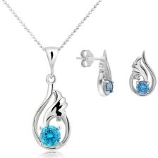 Chavin Topaz Melek Kanadı 0.04 Carat Pırlanta Gümüş Kolye Küpe Seti EI09
