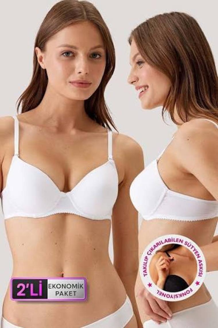 Pierrecardin 2'li Ekonomik Paket Beyaz 6005 Balenli Destekli Micro Sütyen Set