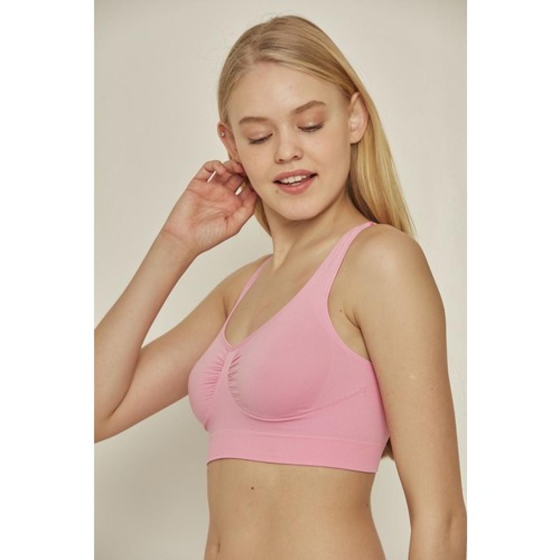 C&City C14001 Dikişsiz Sporcu Büstiyer Pembe Neon