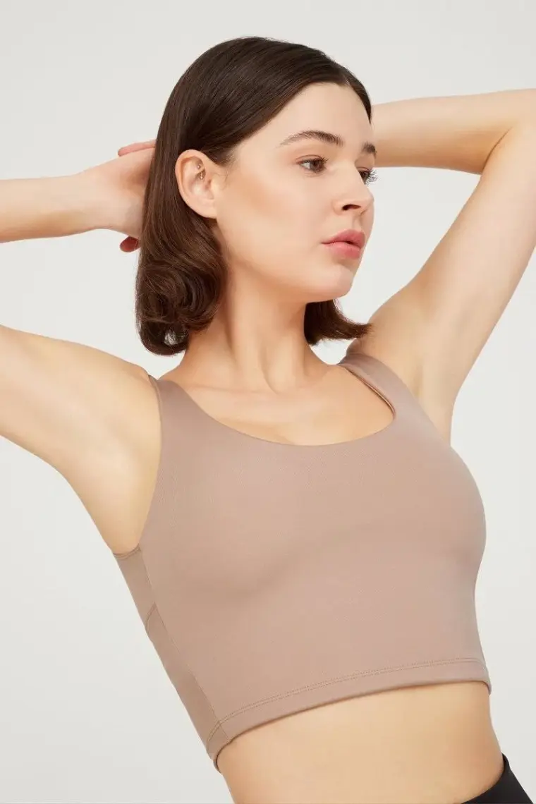 Los Ojos Antrasit Hafif Destekli Sırt Detaylı Kaplı Crop Top Spor Büstiyer