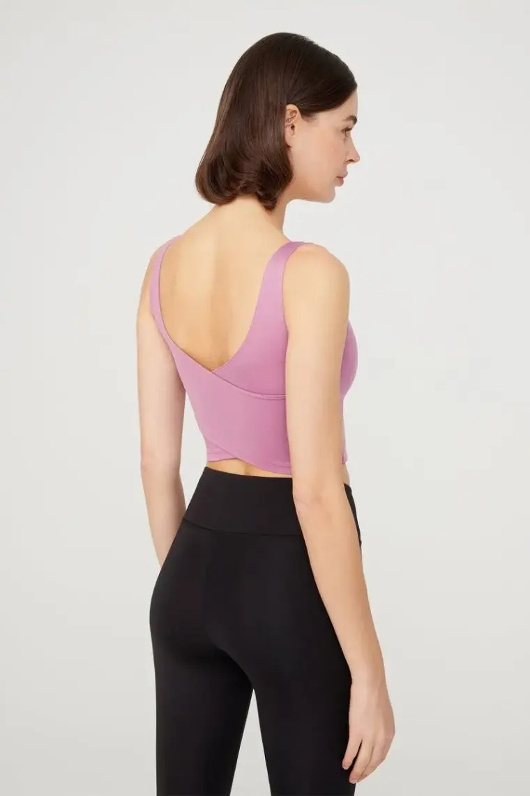 Los Ojos Antrasit Hafif Destekli Sırt Detaylı Kaplı Crop Top Spor Büstiyer