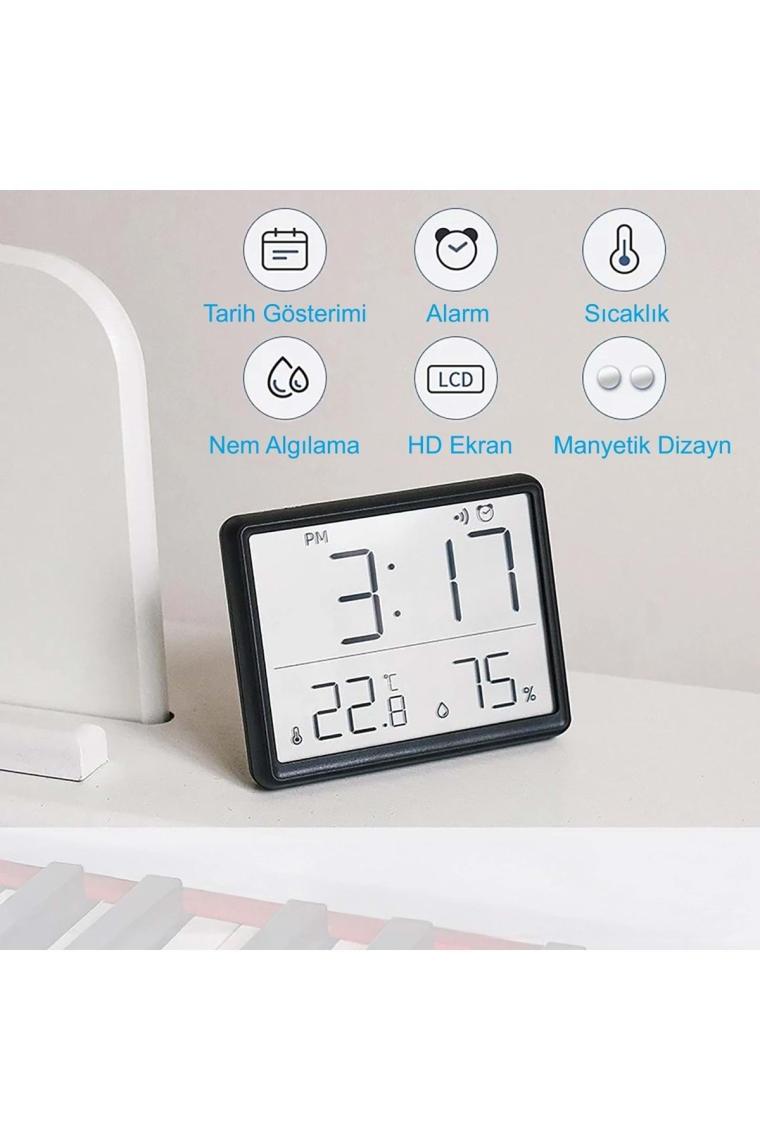 Hymark Mıknatıslı LCD Dijital Ekran 9x7 cm Pilli Mini Saat