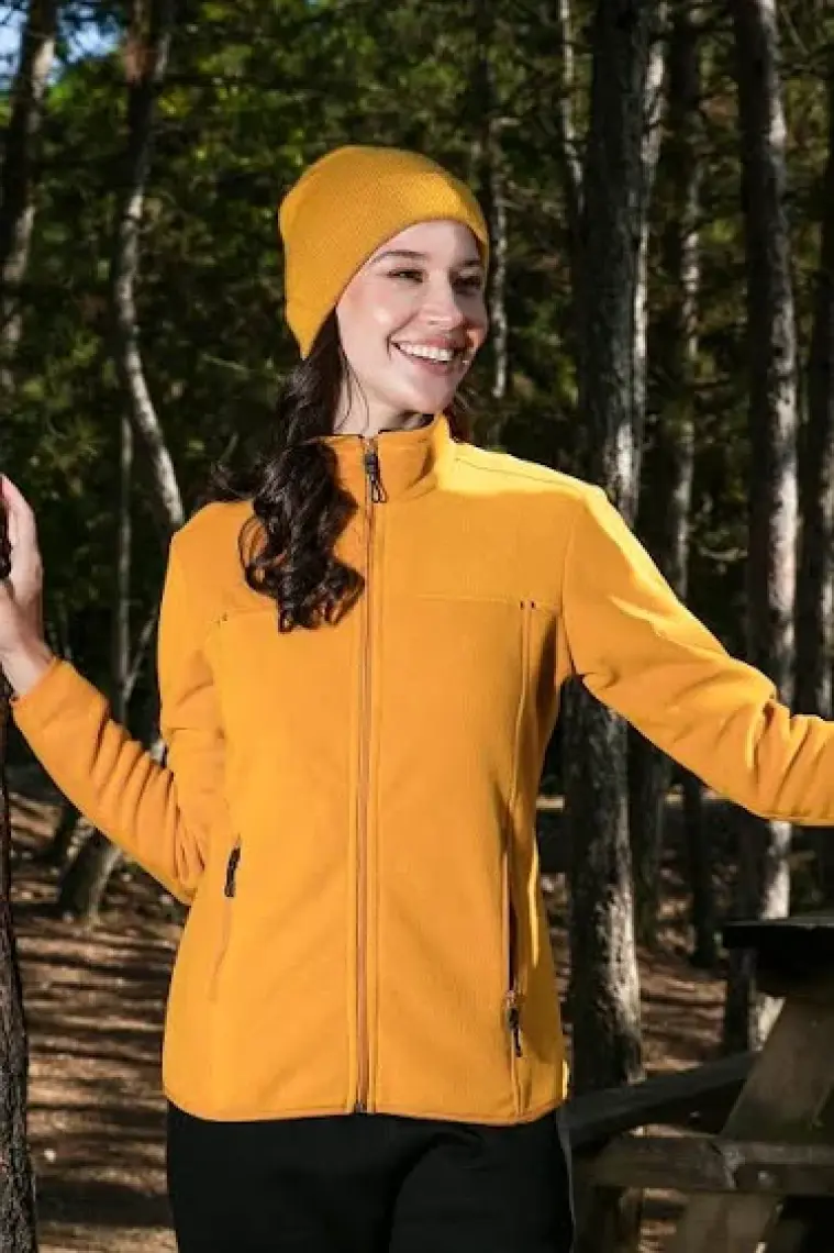 Lela Dik Yaka Fermuarlı Cepli Polar Hırka Bayan Polar 5907002