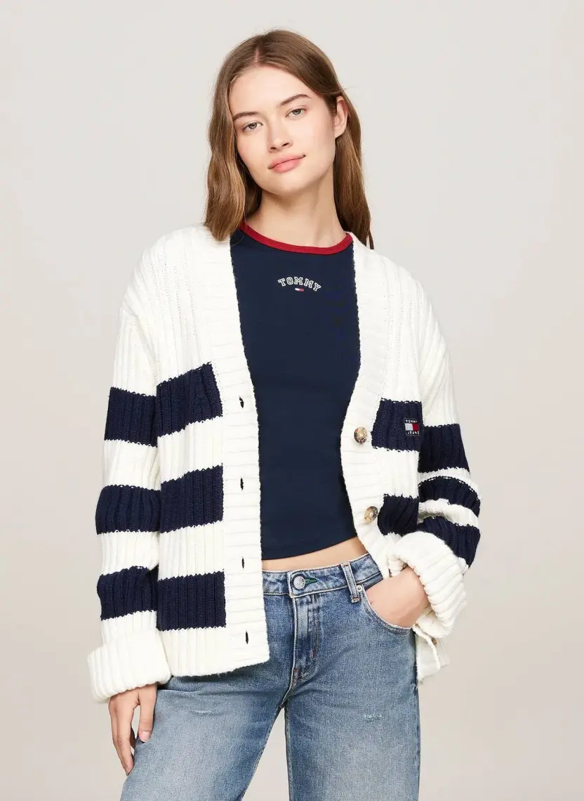 Tommy Jeans Beyaz Kadın Hırka Tjw Rwb Back Flag Cardıgan Ext