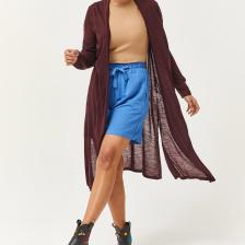 Ebsumu Kadın Ince Triko Yazlık Uzun Mürdüm Hırka & Pareo