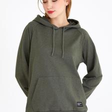 Mmetalic Kadın Haki Renk Kapüşonlu Basic Örme Sweatshirt