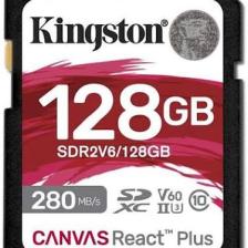 Kingston Canvas React Plus 128GB Sd V60 Uhs-Iı  Hafıza Kartı 280MB/S Okuma, 100MB/S'YE Varan Yazma SDR2V6/128GB