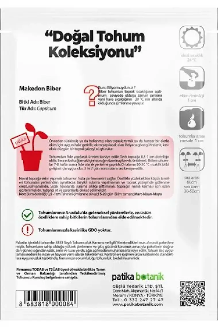 Patika Botanik 200 Adet Makedon Biber Tohumu (Sarı, Turşuluk)