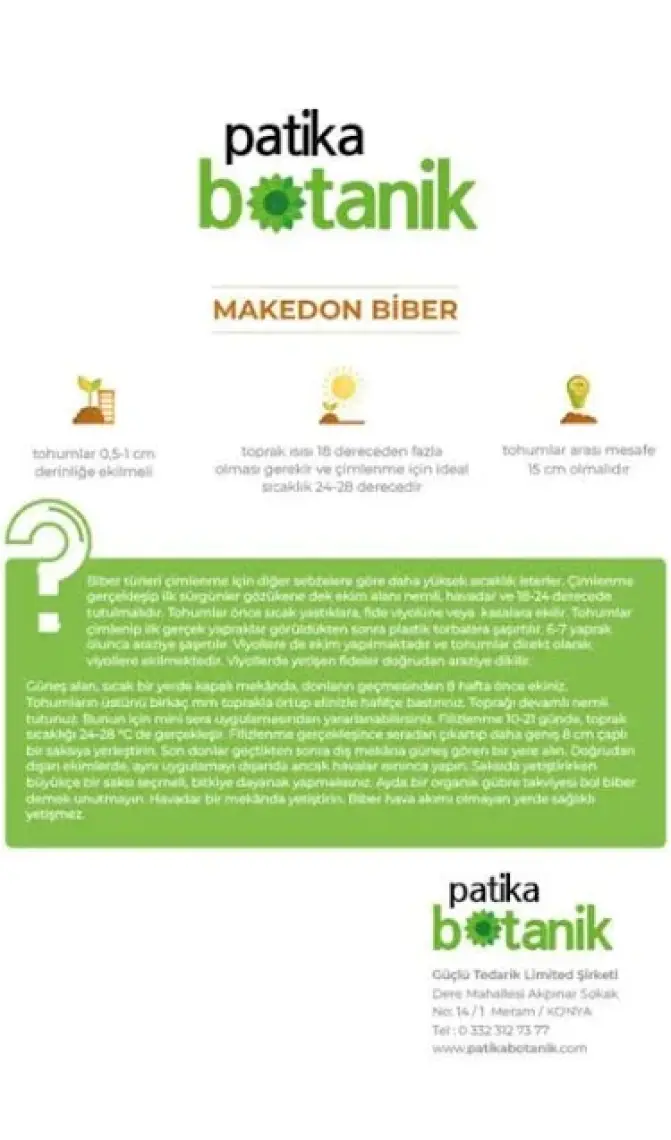 Patika Botanik 200 Adet Makedon Biber Tohumu (Sarı, Turşuluk)