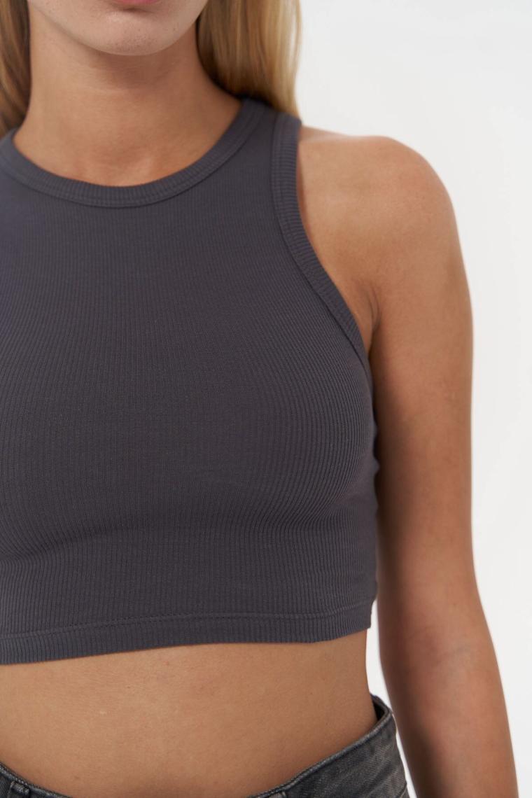 Mai Fleur Fitilli Halter Yaka Antrasit Crop