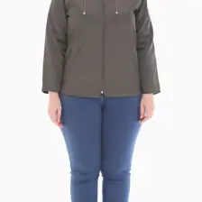 Vetre Kadın Büyük Beden Kapüşonlu Haki Polar Yağmurluk 1005