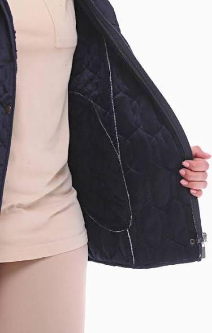 Vetre Kadın Büyük Beden Kapüşonlu 75 CM Lacivert Kapitone Mont 1014