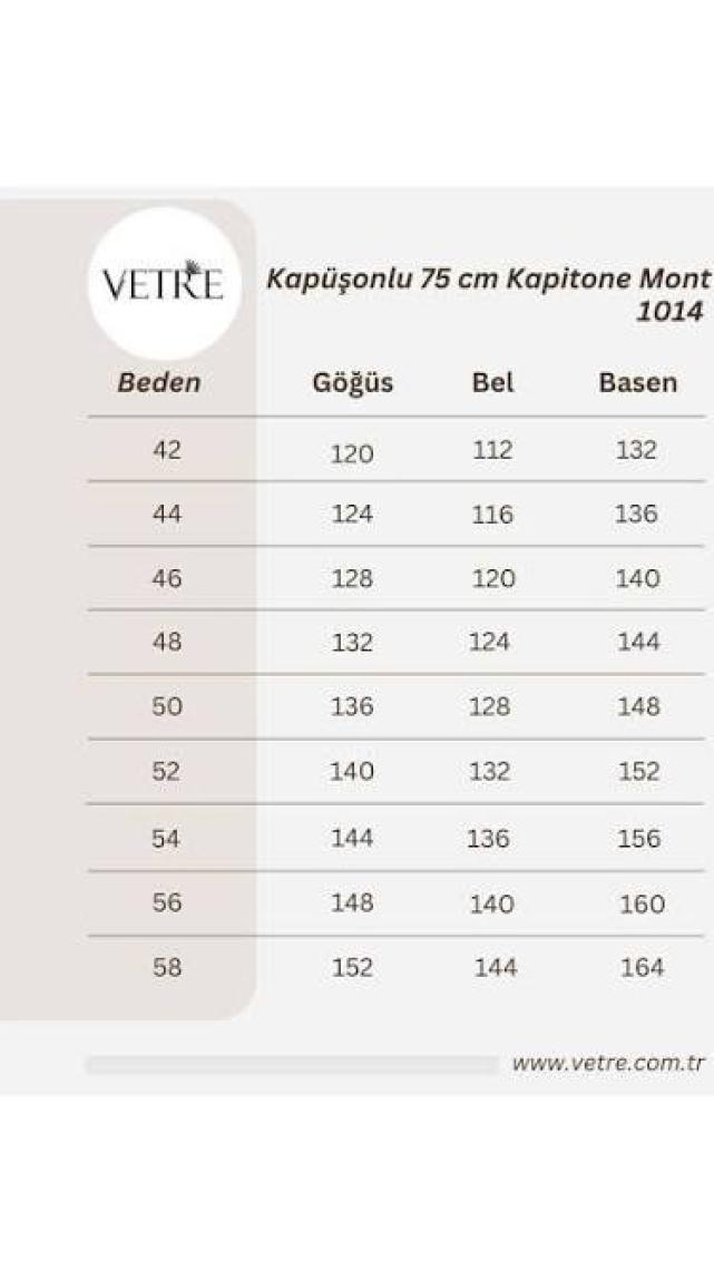 Vetre Kadın Büyük Beden Kapüşonlu 75 CM Lacivert Kapitone Mont 1014