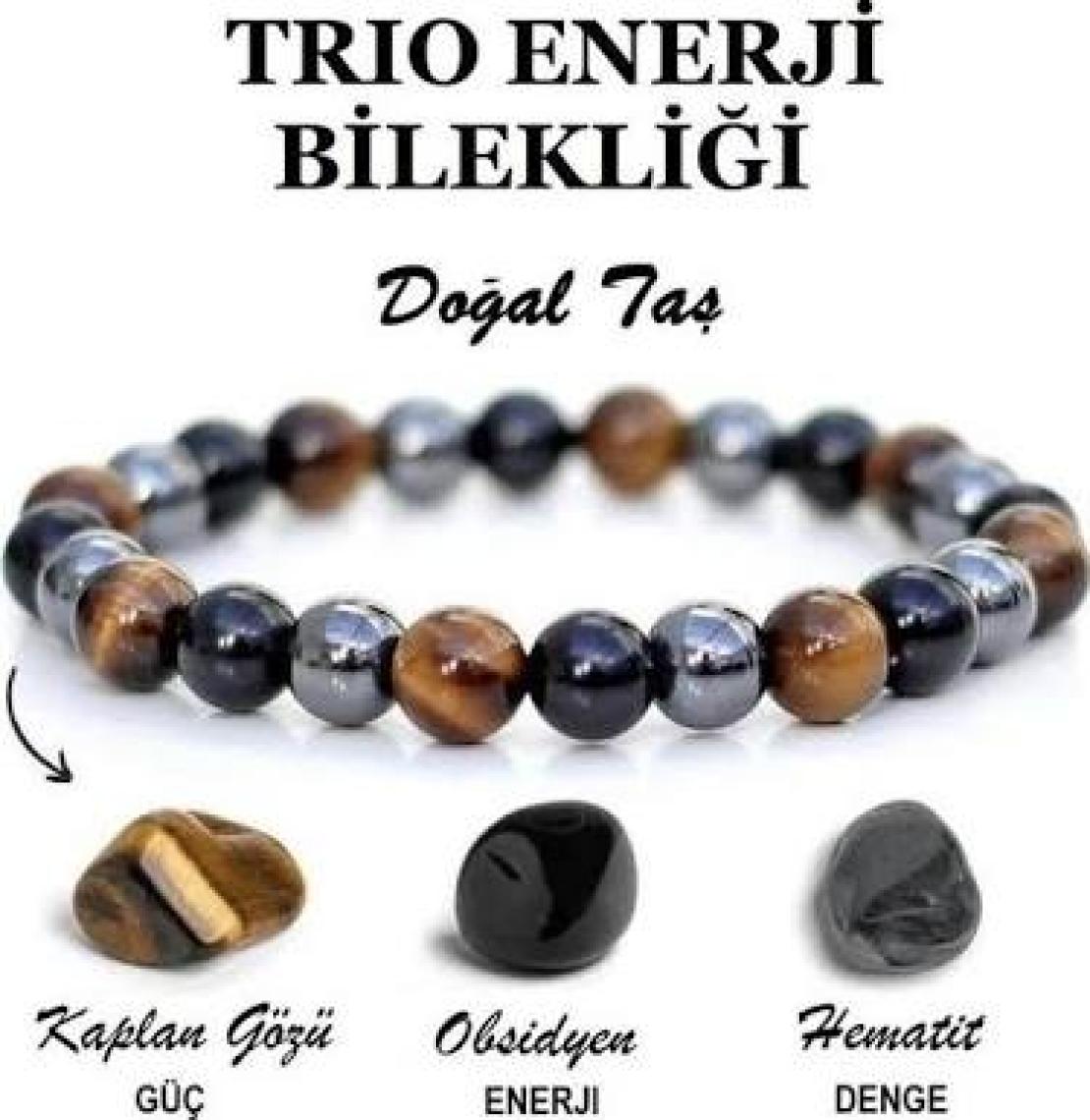Alnis Atelier Kaplan Gözü, Obsidyen ve Hematit Doğal Taş Erkek Bileklik