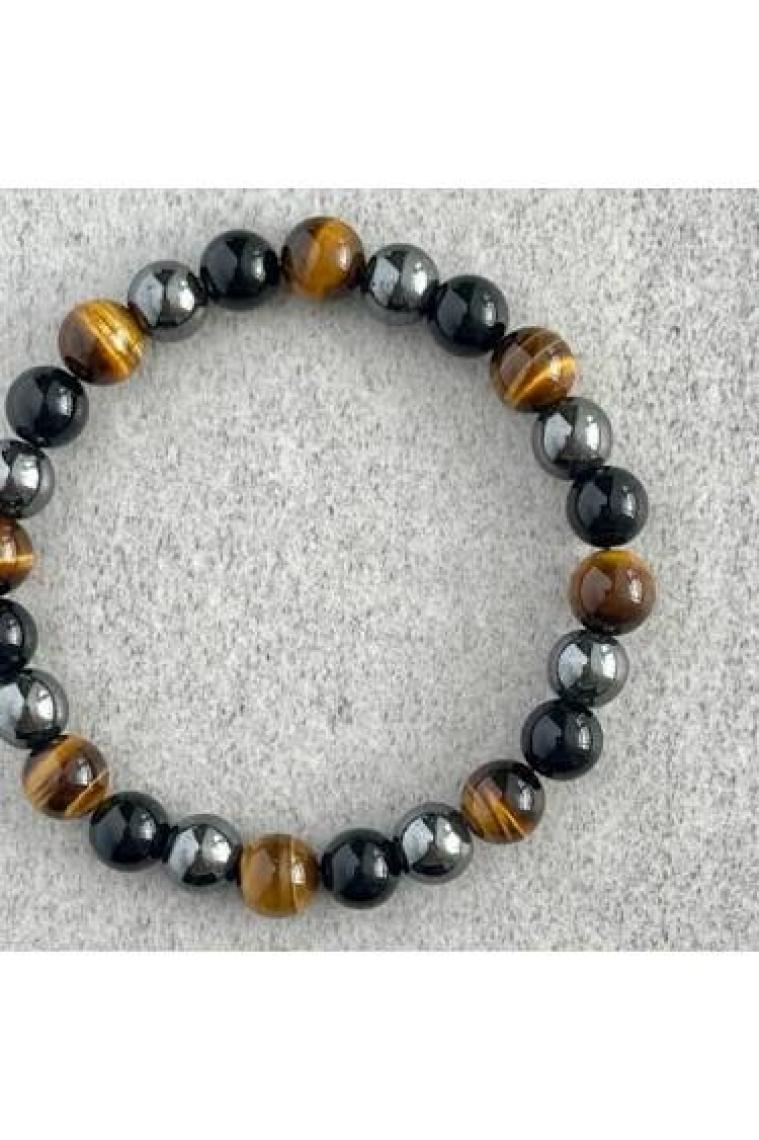 Alnis Atelier Kaplan Gözü, Obsidyen ve Hematit Doğal Taş Erkek Bileklik