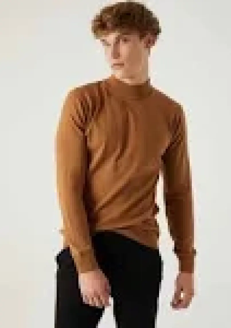 Regular Fit Camel Pamuk Karışımlı Yarım Balıkçı Triko Kazak 5HF06ORT16275